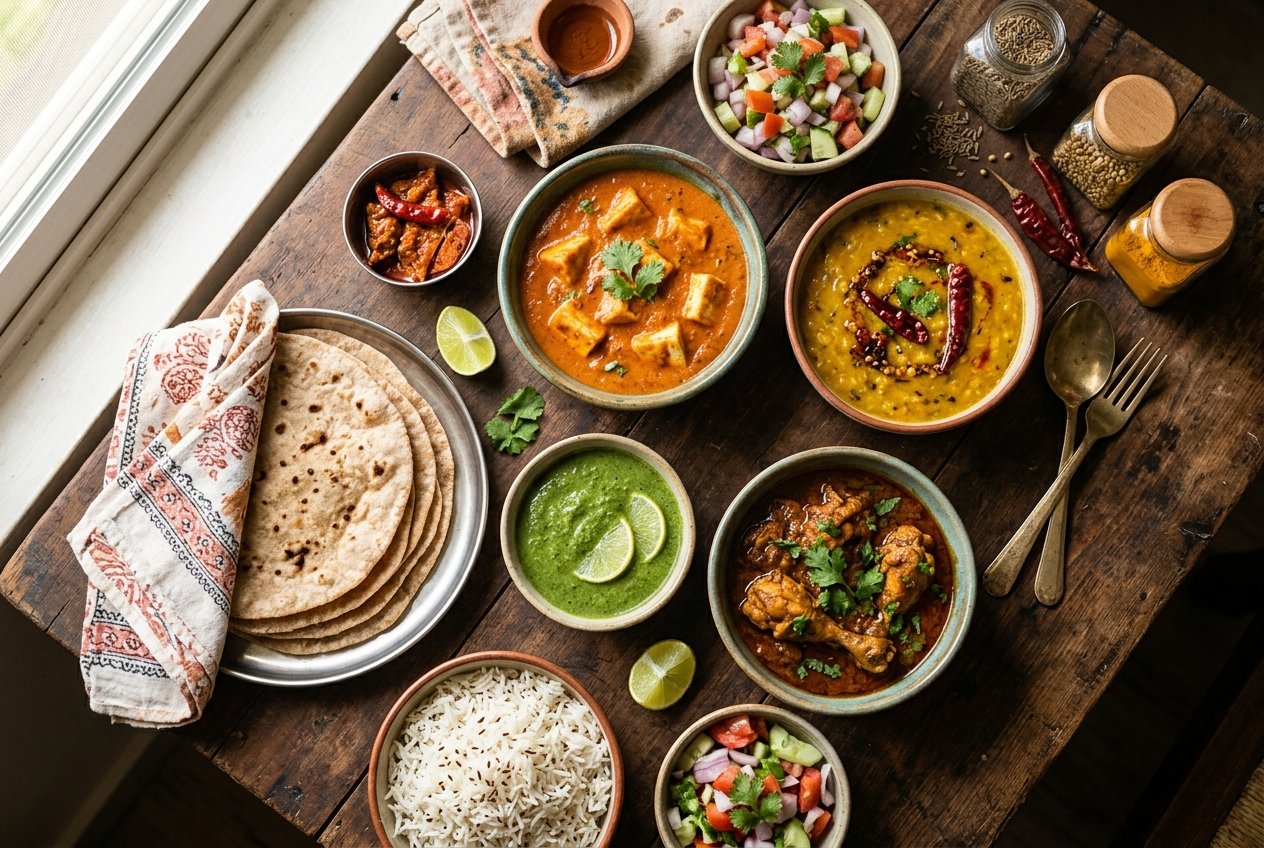Home-cooked dishes made from five masala bases